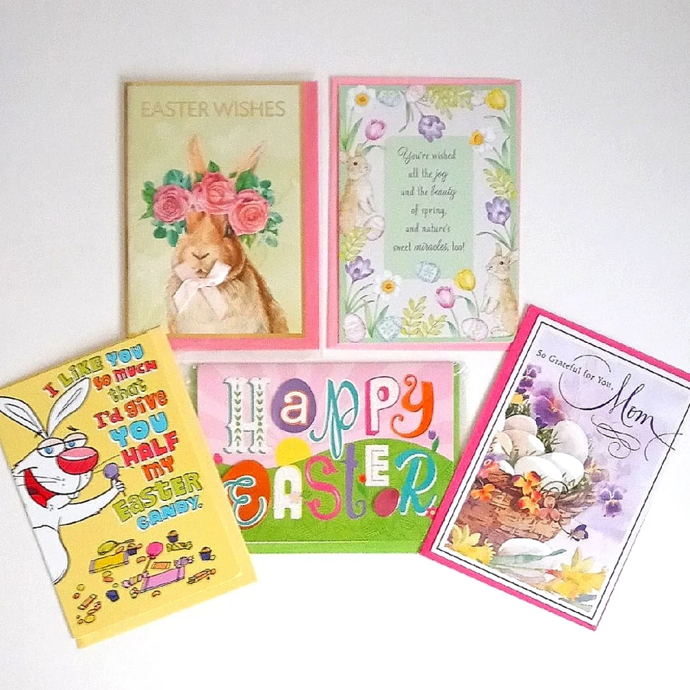 5 Assorted Easter Greeting Cards (1 Mother's) (4) Easter Greeting Card Set